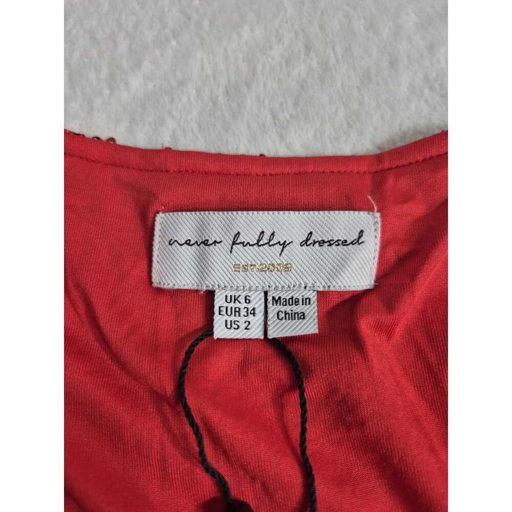 Never Fully Dressed Women's Dress Size 2 Red Sequin Mini Wrap Dress (06) - Picture 7 of 12